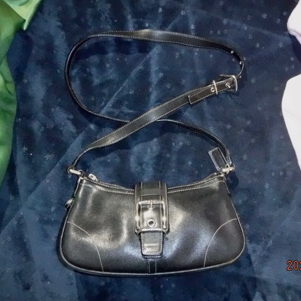 COACH Crossbody Baguette Bag, Black Leather